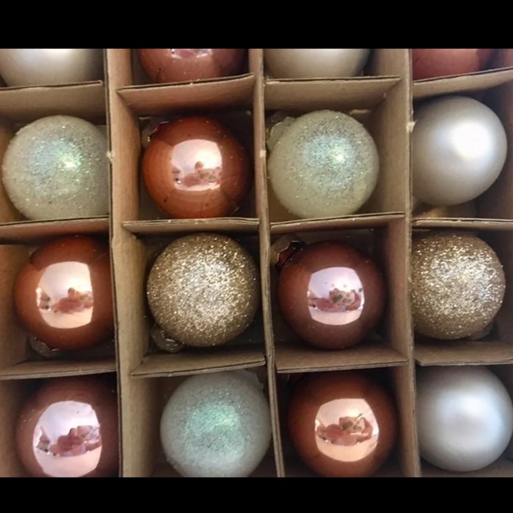 25 Mini Glass Christmas Ball Ornaments Rose Gold Shiny Matte Glitter - Picture 3 of 7